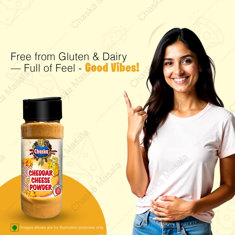 Chaska masale Cheddar Cheese Powder for Popcorn, Pasta, Pizza, Nachos & Fries | Popcorn & Cheese Seasoning Powder