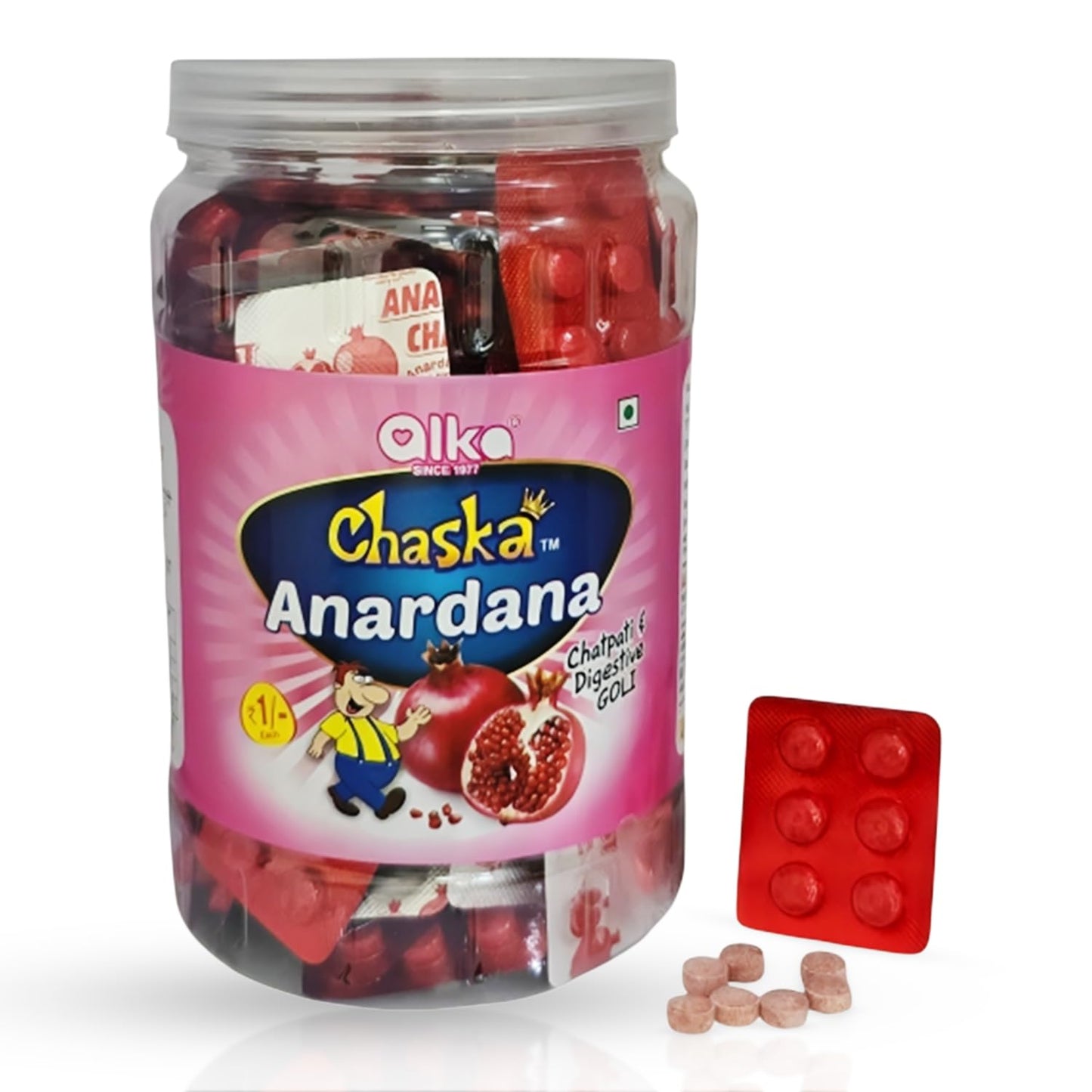 CHASKA Anardana Tablets Digestive Candy | Tangy Chatpata Flavor | Pocket-Friendly Strips Pack | After Meal Digestive Goli | 100 Strips