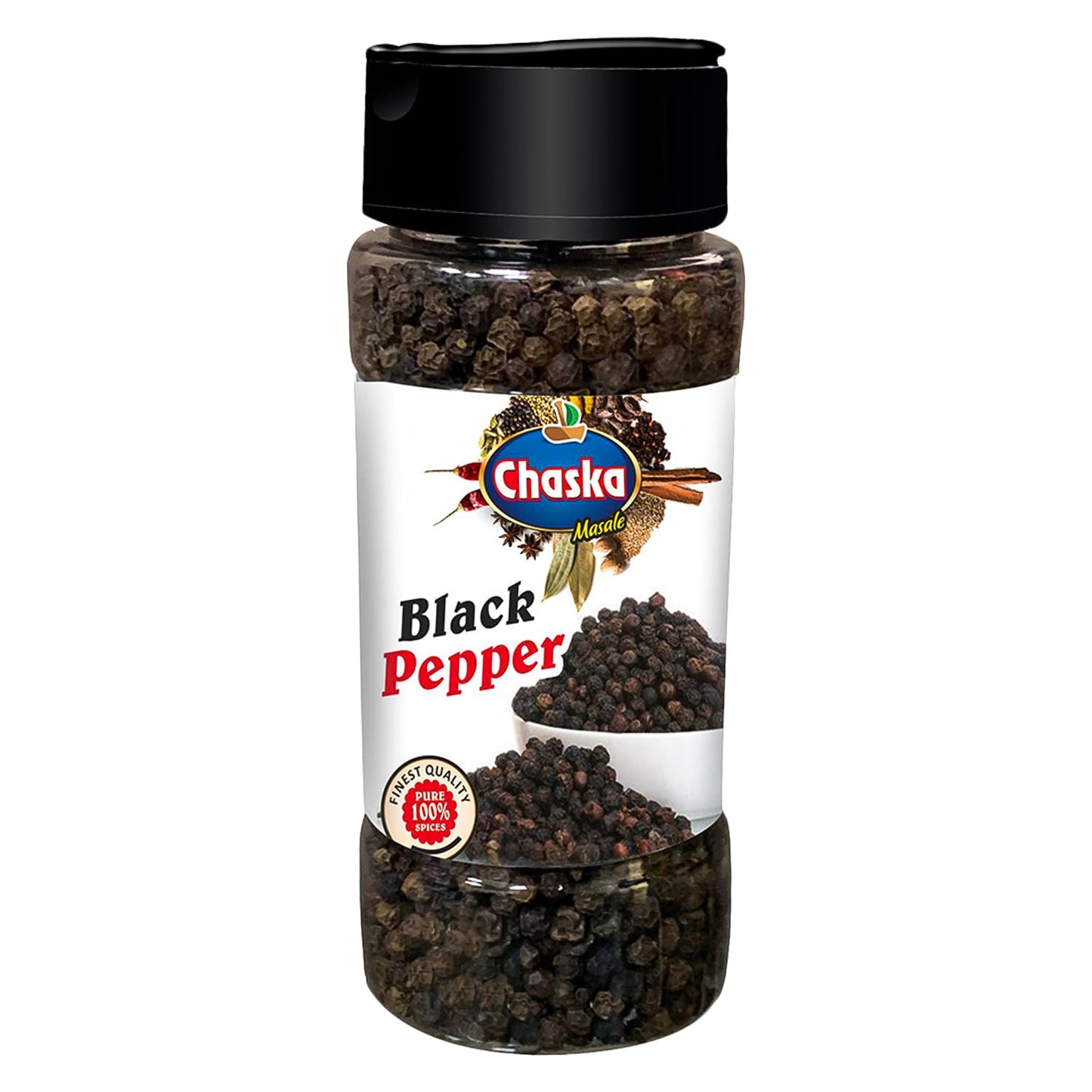 CHASKA Pepper Whole | 100% Natural Black Peppercorns | Ultra-Pure & Aromatic | Non-GMO | Ideal for Seasoning, Cooking & Flavor Enhancement | 100gm