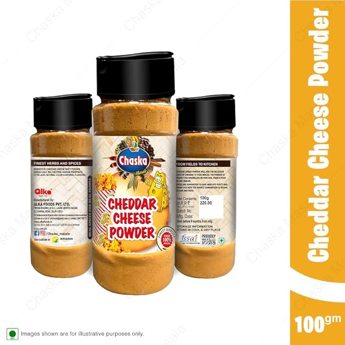 Chaska masale Cheddar Cheese Powder for Popcorn, Pasta, Pizza, Nachos & Fries | Popcorn & Cheese Seasoning Powder