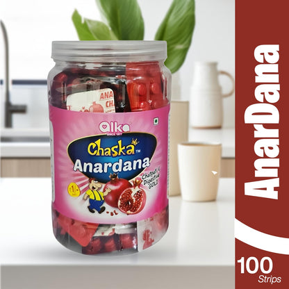 CHASKA Anardana Tablets Digestive Candy | Tangy Chatpata Flavor | Pocket-Friendly Strips Pack | After Meal Digestive Goli | 100 Strips