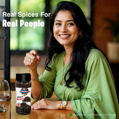 CHASKA Pepper Whole | 100% Natural Black Peppercorns | Ultra-Pure & Aromatic | Non-GMO | Ideal for Seasoning, Cooking & Flavor Enhancement | 100gm
