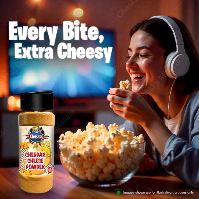 Chaska masale Cheddar Cheese Powder for Popcorn, Pasta, Pizza, Nachos & Fries | Popcorn & Cheese Seasoning Powder