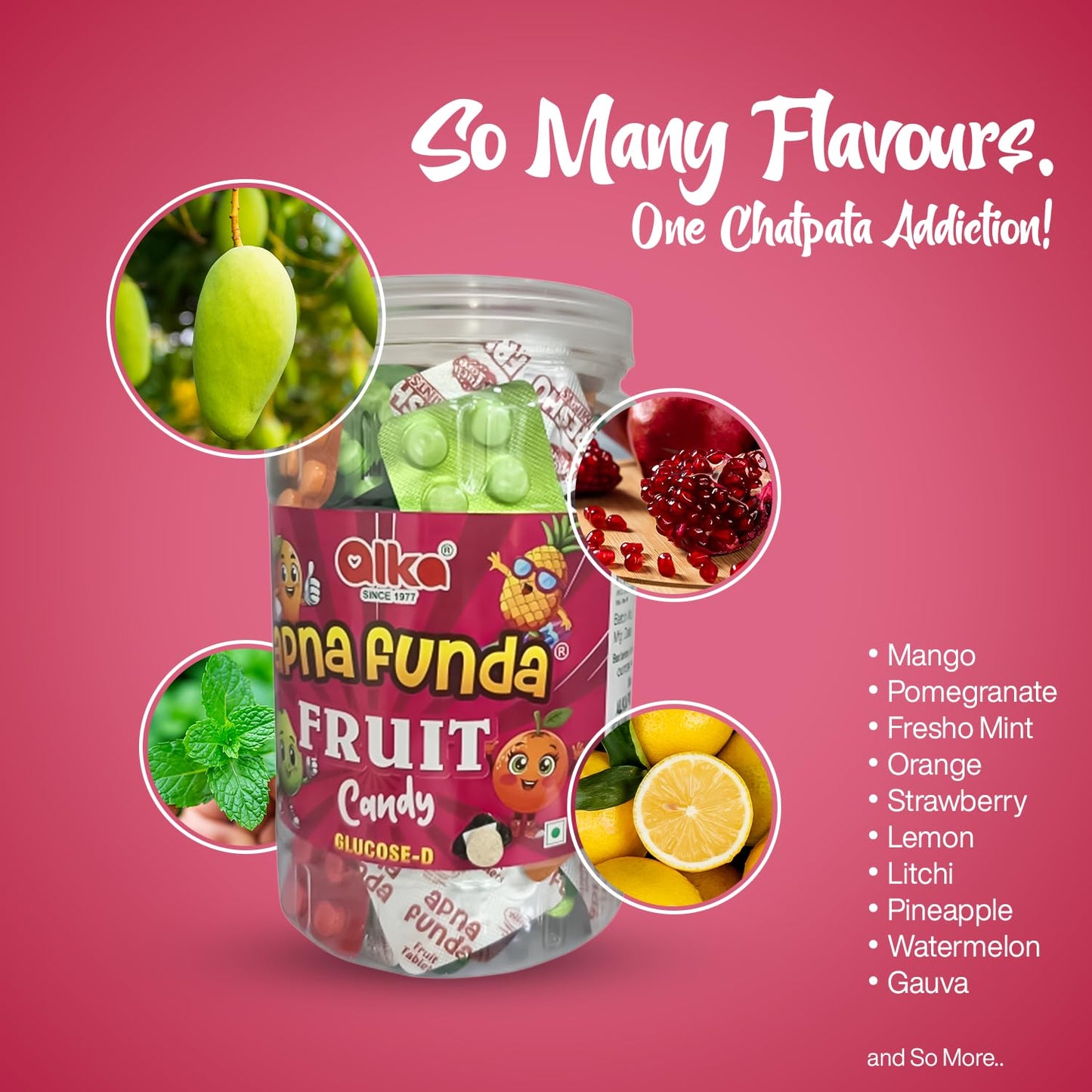 Apna funda Fruit flavour tablet easy to carry pocket frindly pack real fruit tablet Travel-Friendly (100 strip)
