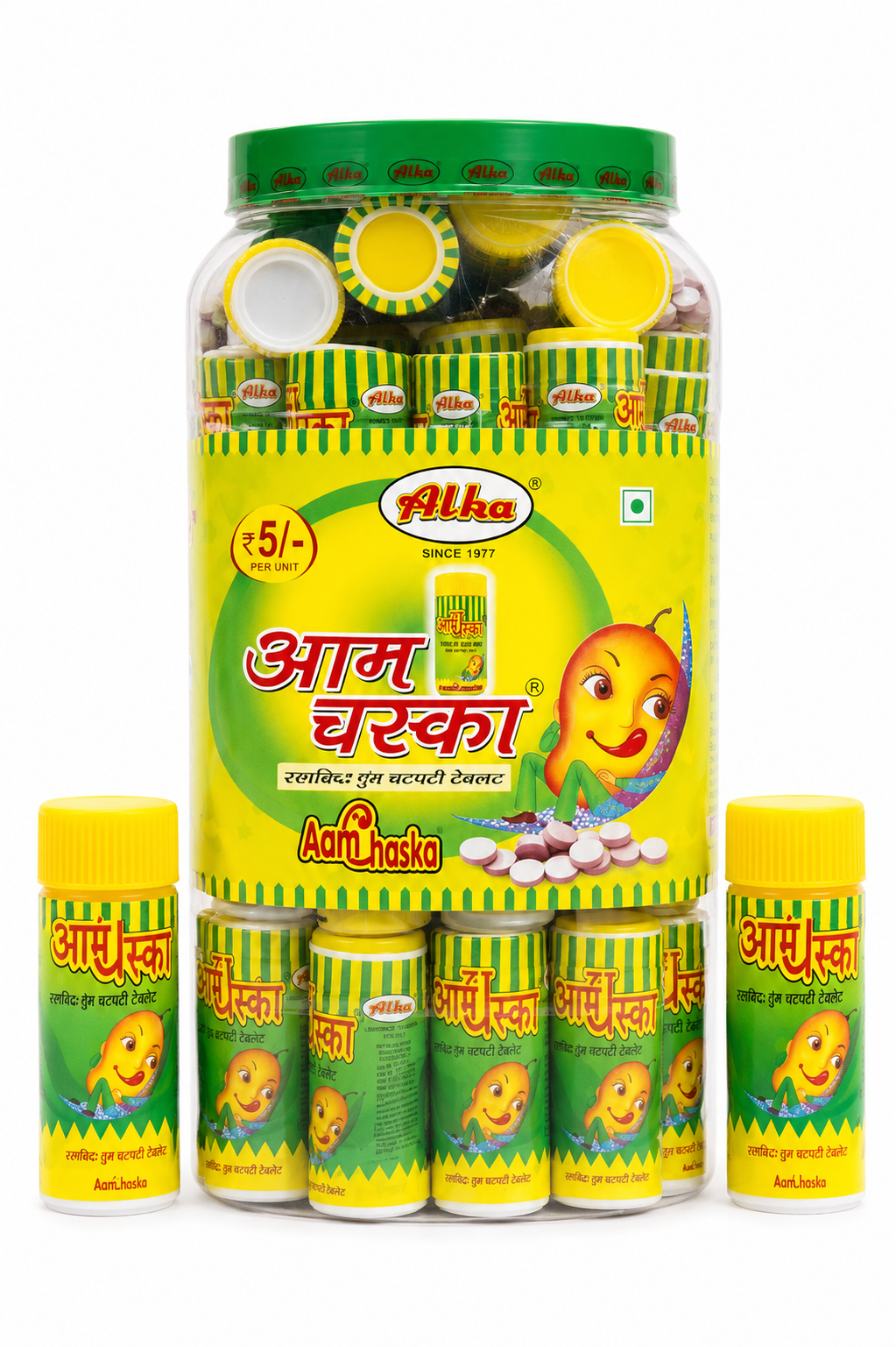 Alka Aam Chaska Mango Flavoured Chatpati Tablets  (₹5 / Bottle Pack) (50 bottle / jar)