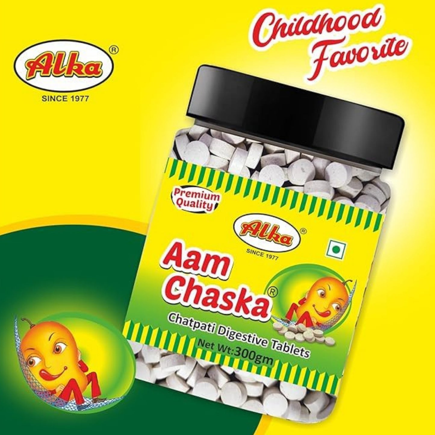 AAM CHASKA Chatpati Aam Goli | Khatti Meethi Mango Candy | Tangy Digestive Tablets | Relieves Acidity, Gas & Indigestion | Post-Meal Mouth Freshener | Alka Foods Since 1977 | 300gm Jar