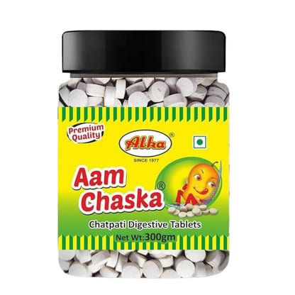 AAM CHASKA Chatpati Aam Goli | Khatti Meethi Mango Candy | Tangy Digestive Tablets | Relieves Acidity, Gas & Indigestion | Post-Meal Mouth Freshener | Alka Foods Since 1977 | 300gm Jar
