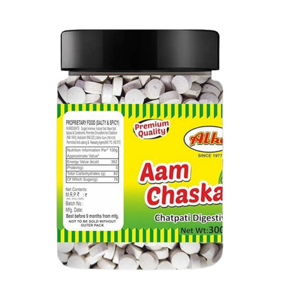 AAM CHASKA Chatpati Aam Goli | Khatti Meethi Mango Candy | Tangy Digestive Tablets | Relieves Acidity, Gas & Indigestion | Post-Meal Mouth Freshener | Alka Foods Since 1977 | 300gm Jar