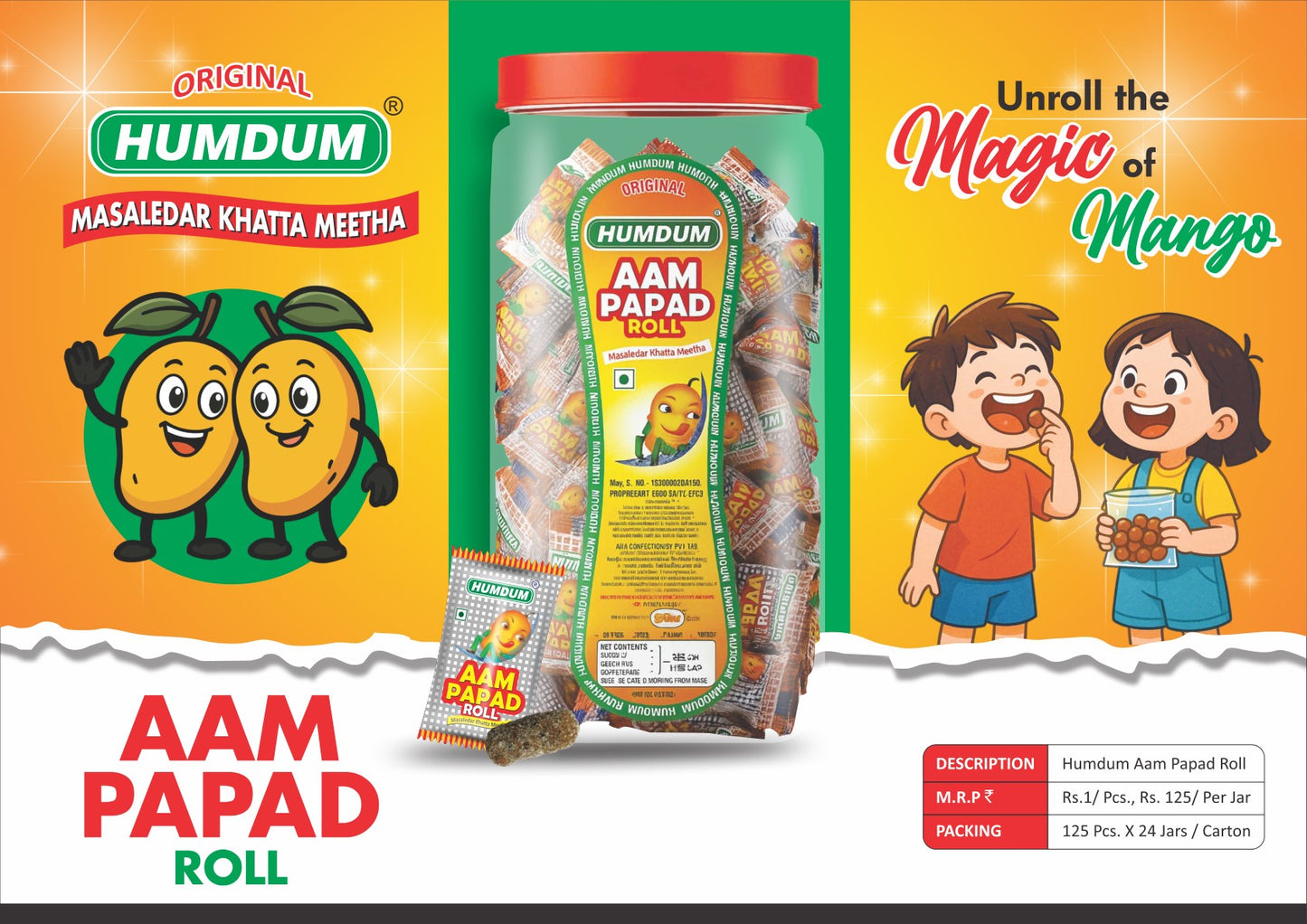 Humdum Original Aam Papad Roll | Masaledar Khatta Meetha Mango Candy Roll-125