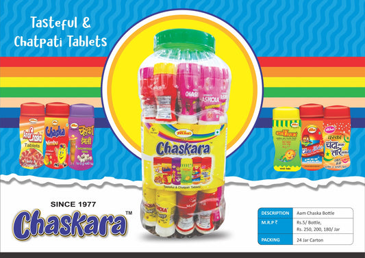 Alka's Chaskara Aam Chaska Chatpati Tablets – Tangy Mango Flavour Candy Bottle (₹5 Per Bottle) | Jar Pack