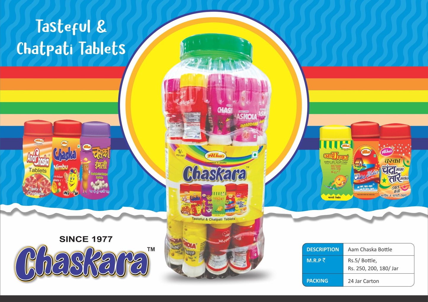 Alka Chaskara Assorted Chatpati Tablets Jar – Mixed Flavours | ₹5 Bottle
